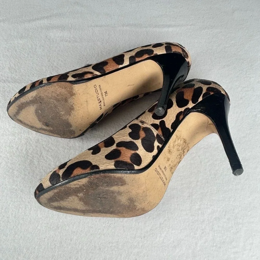 Max Studio Leopard Heels Pumps Size‎ US 7M Faux Fur Exotic Cheetah Animal Print